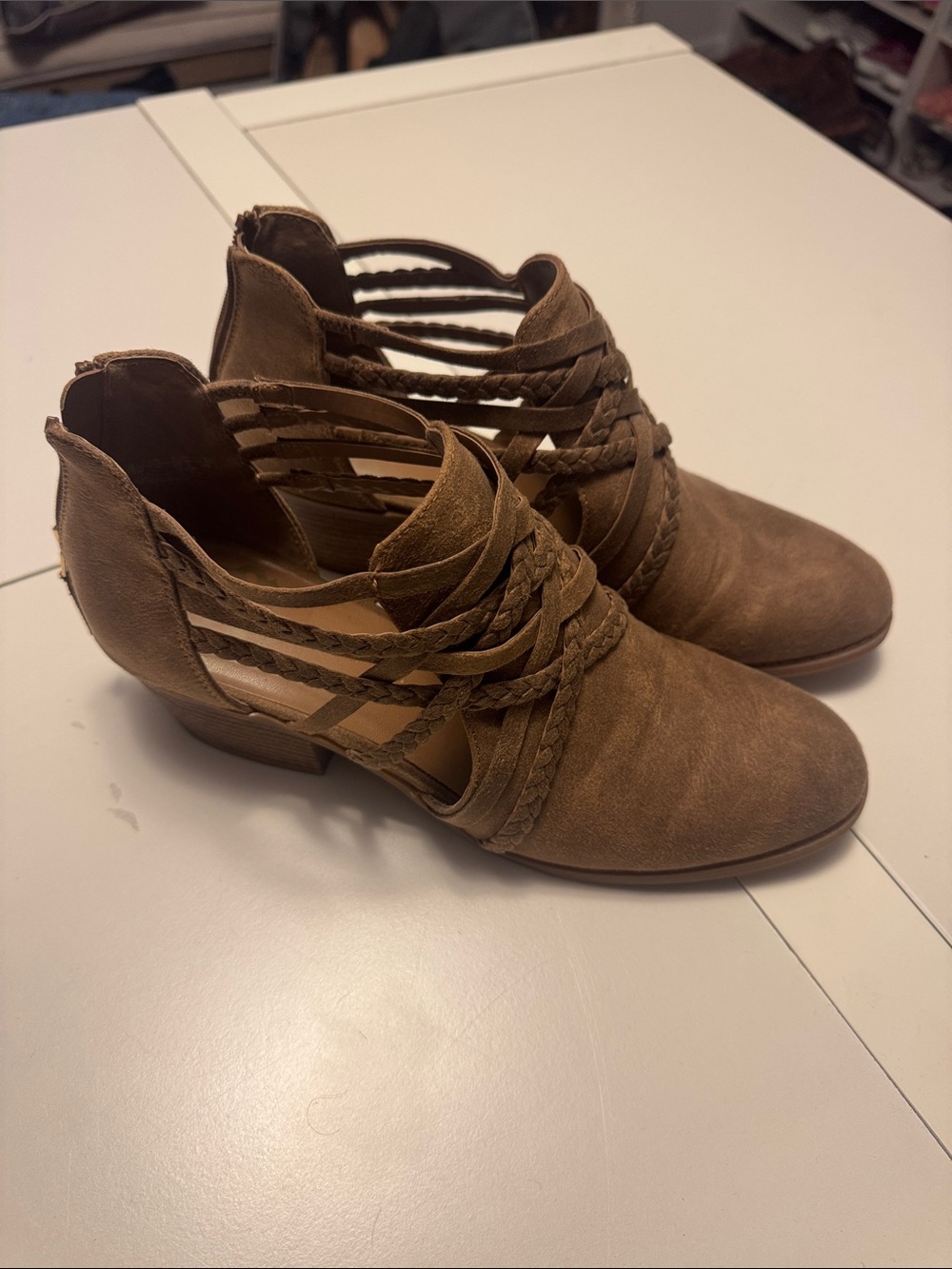 Fergalicious Women’s Braided Cutout Ankle Boot in Brown